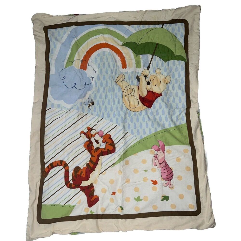WINNIE THE POOH BABY NURSERY QUILT BLANKET COMFORTER PLAY MAT UMBRELLA RAINBOW